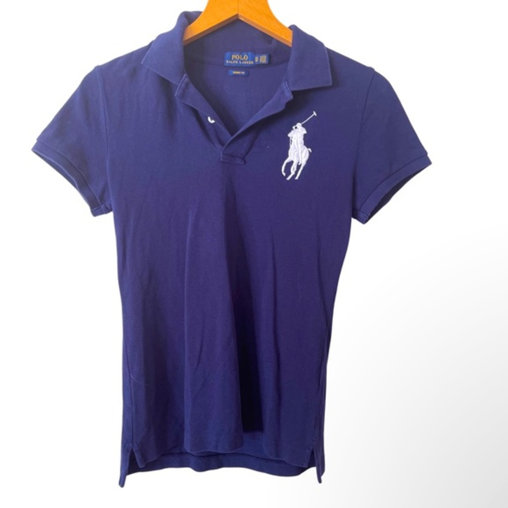 Polo Ralph Lauren Skinny Fit‎ Big Pony Polo Shirt Navy Blue white XS